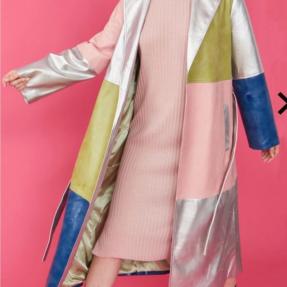 Colorful Patchwork Trench Coat - image 3